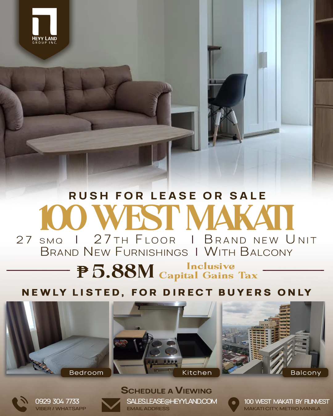 RUSH FOR LEASE OR SALE Newly Listed Brand New 100 West Makati Unit in MAKATI CITY