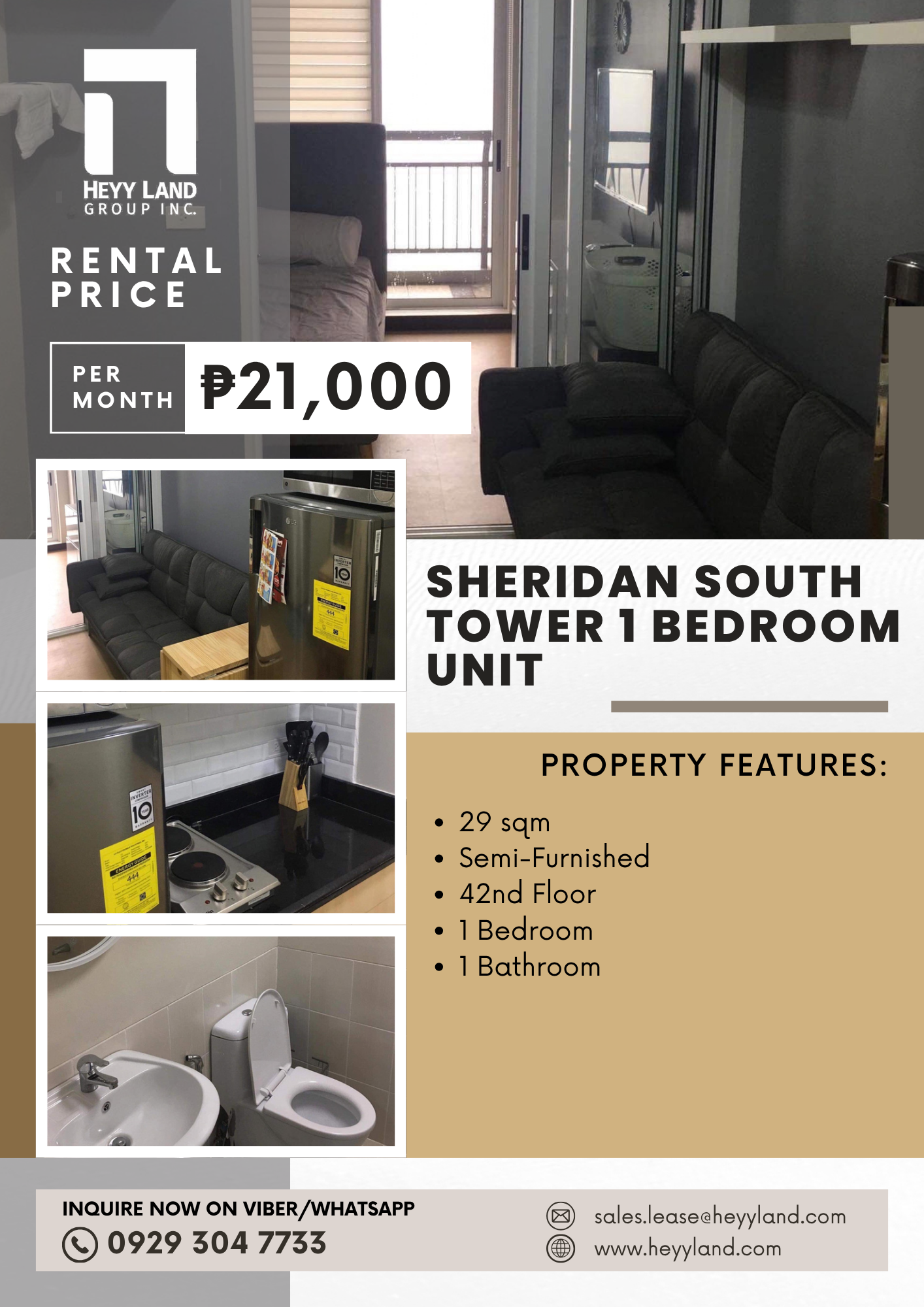 FOR RENT Sheridan South Tower 1 Bedroom Unit in PASIG CITY
