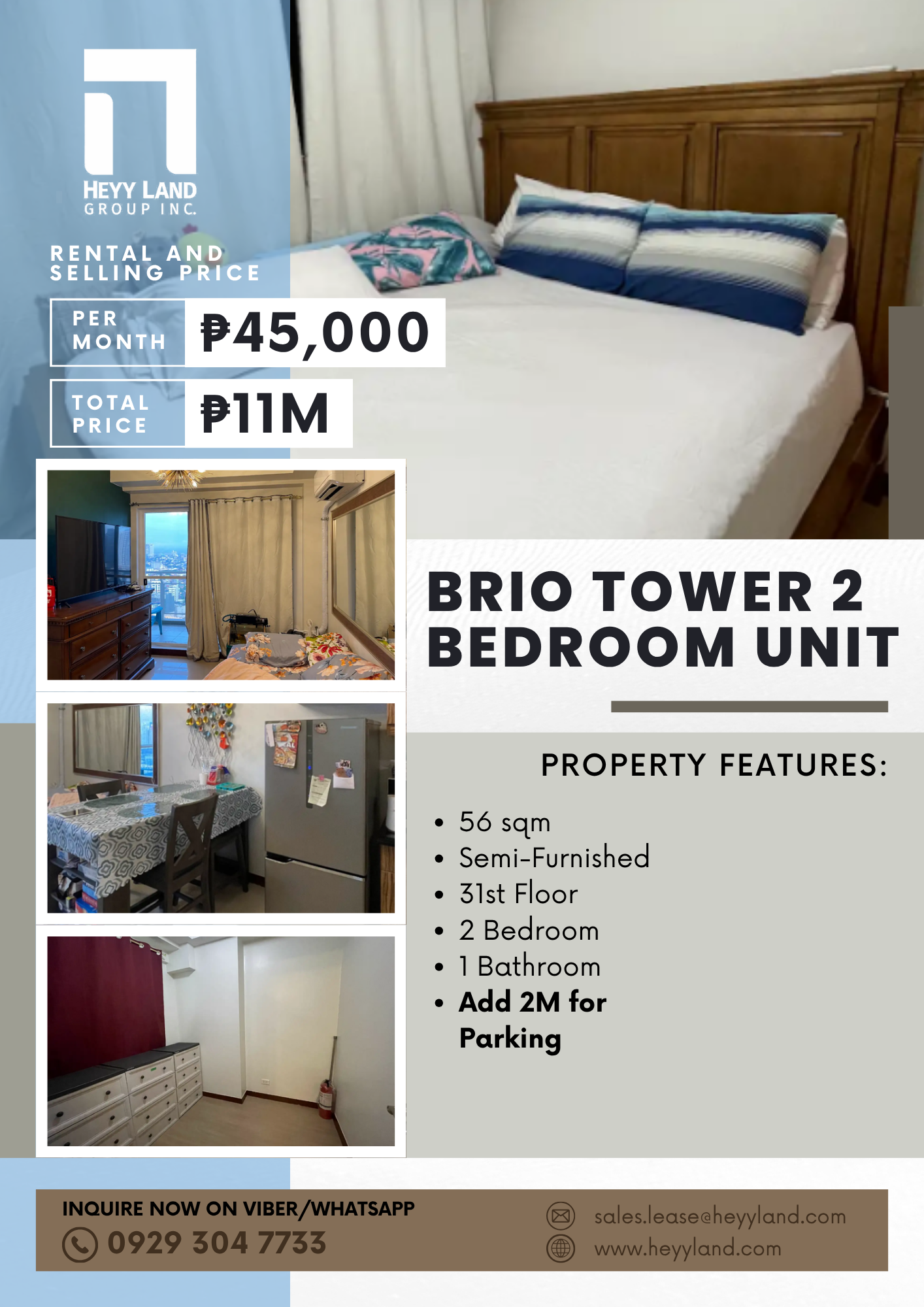 FOR RENT OR SALE Brio Tower 2 Bedroom Unit in MAKATI CITY