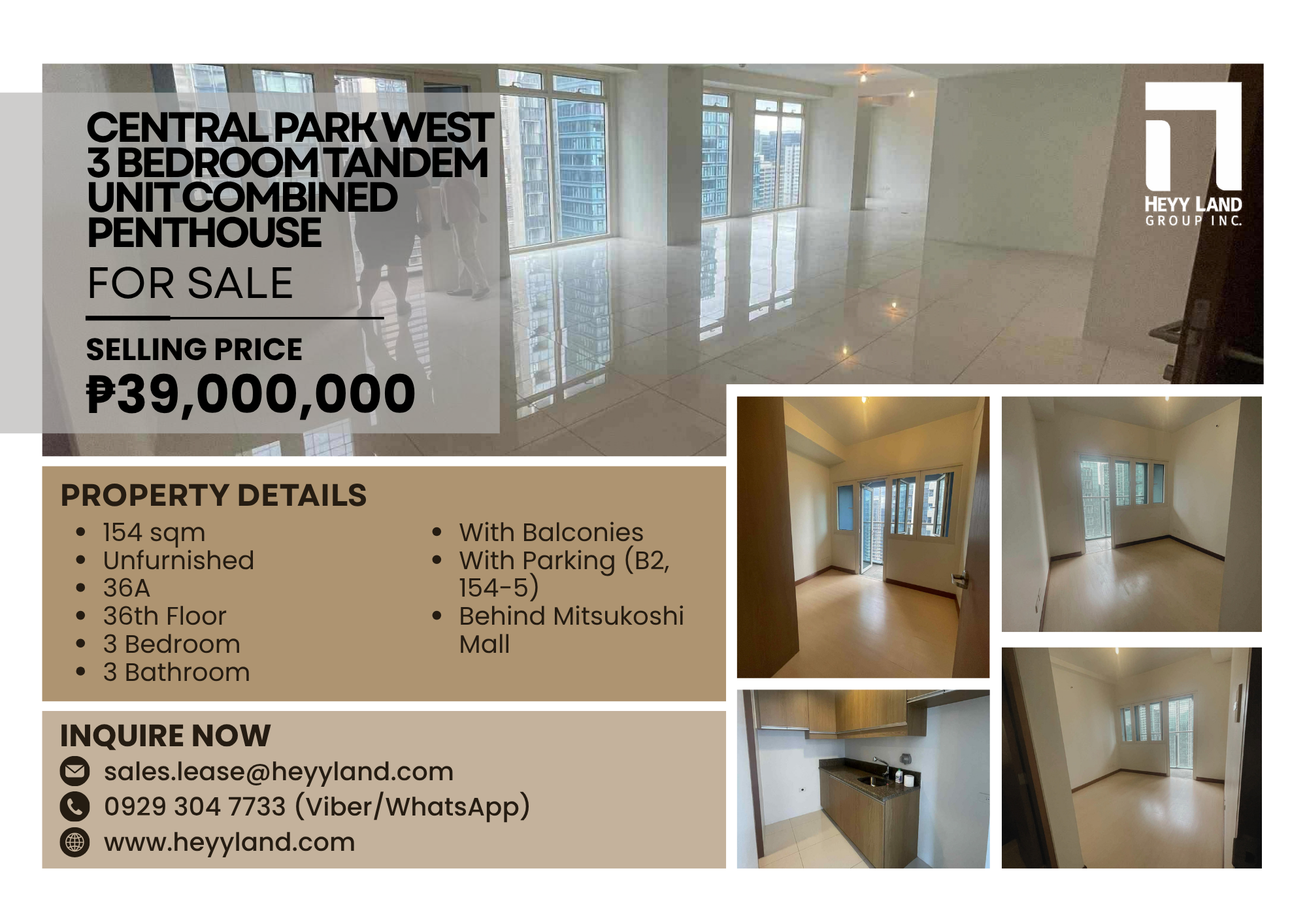FOR SALE Central Park West 3 Bedroom Tandem Unit Combined Penthouse in TAGUIG